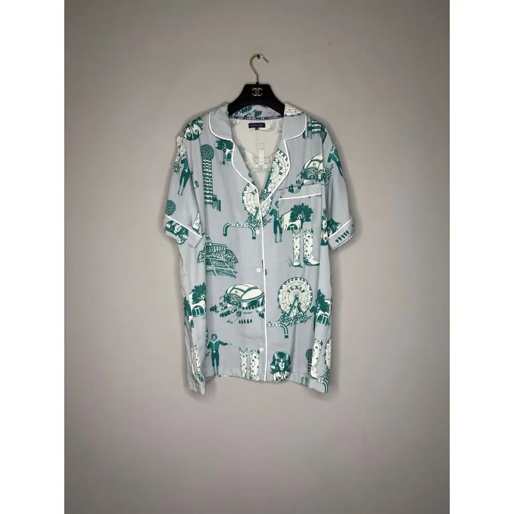 NWOT Katie Kime Women's Size 2XL XXL Blue Dallas TX Print Lounge Pajama Shirt